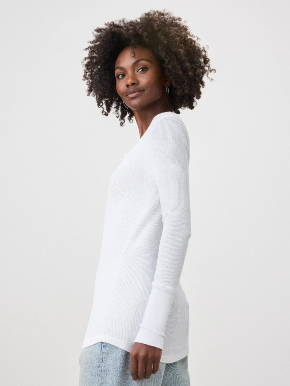 SPLENDID Forever White Micro Modal Cotton Waffle Knit Henley T-Shirt, Size S - Picture 4 of 16